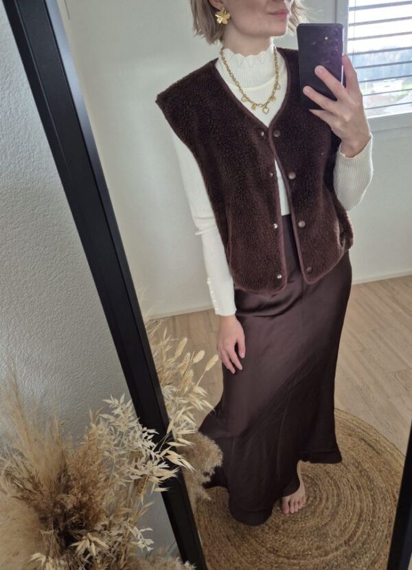Jupe Zilda Chocolat effet satin – Image 2
