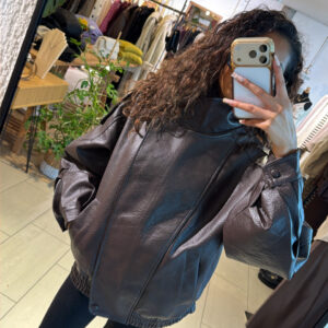 Veste en simili cuir chocolat oversize