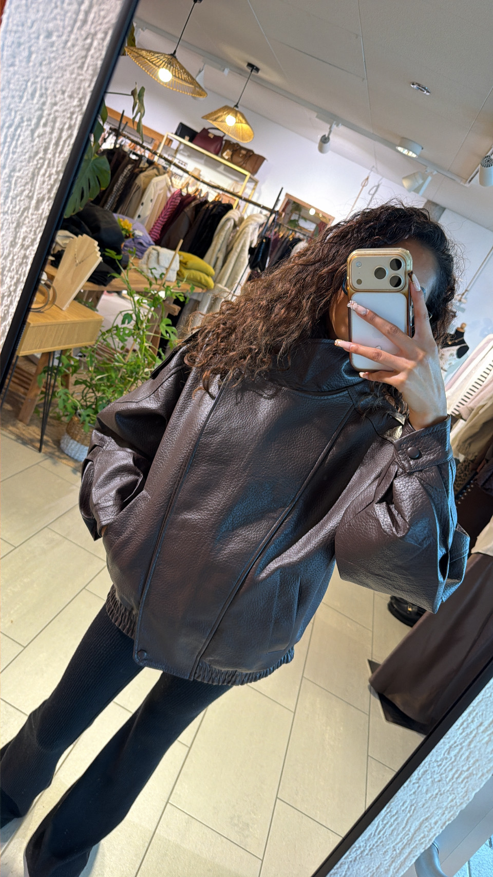 Veste en simili cuir chocolat oversize