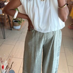 Pantalon Kiara Kaki large dentelle au bas