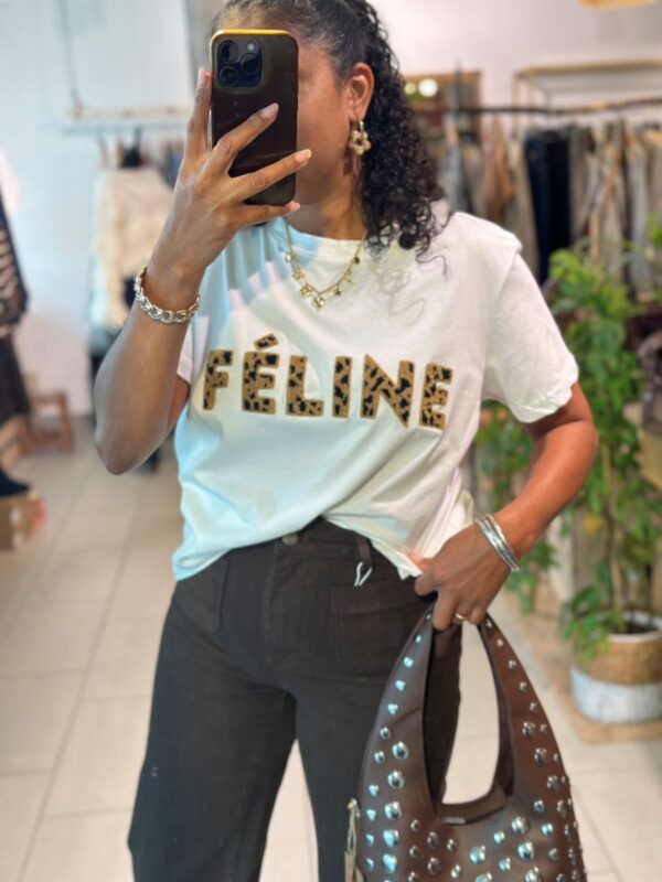 T-Shirt Blanc inscription Féline