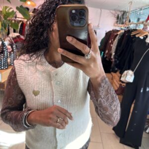 Gilet Col rond beige doux