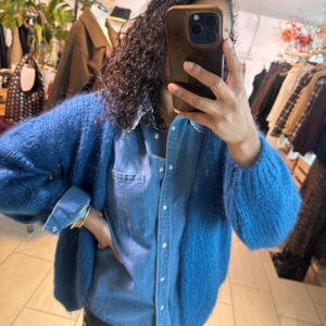 Gilet Betty bleu en maille fabrication Italienne