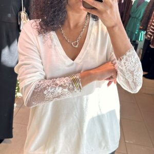 Pull Ida avec manches en dentelle écru