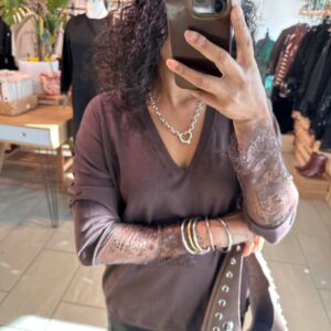 Pull Ida avec manches en dentelle Chocolat