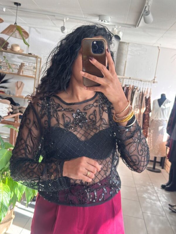 Top Candice transparente à sequin noire