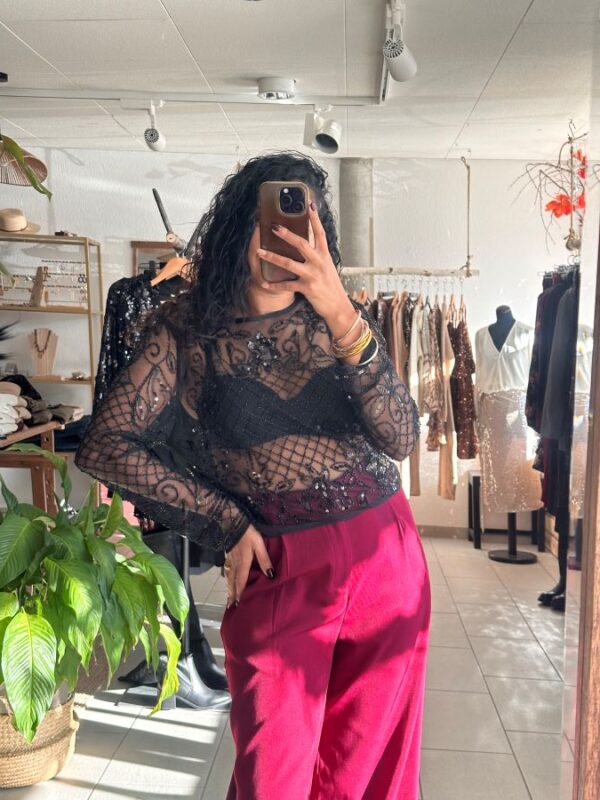 Top Candice transparente à sequin noire – Image 2