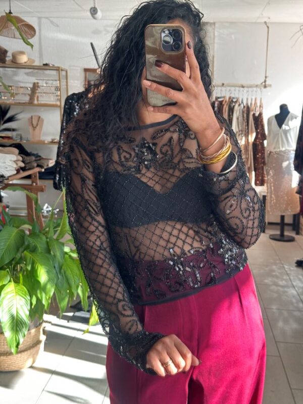 Top Candice transparente à sequin noire – Image 3