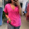 T-shirt Debby col en V Fuschia
