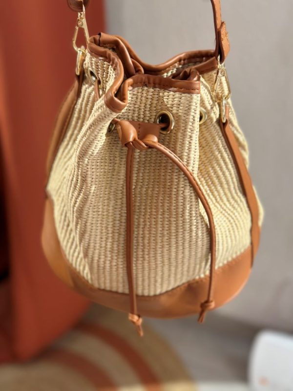 Sac Pia en paille camel