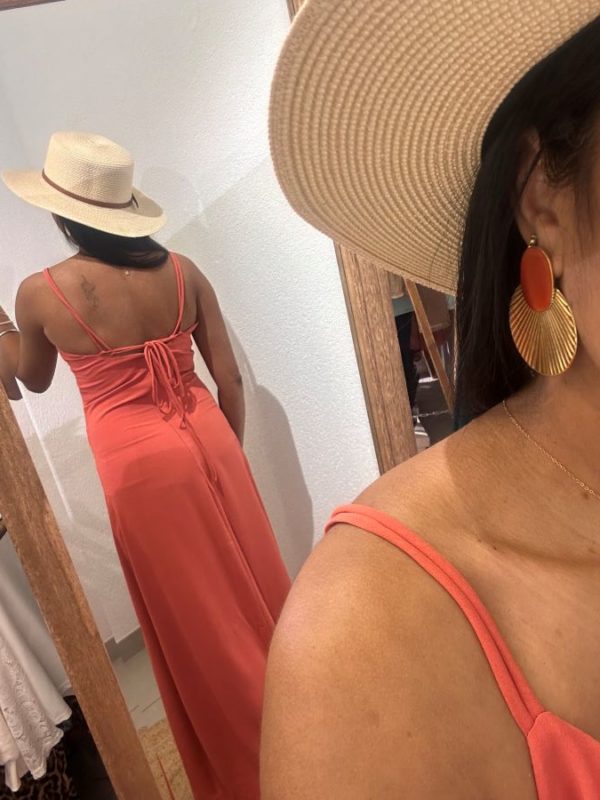 Robe longue Alana terracotta à fines bretelles – Image 2