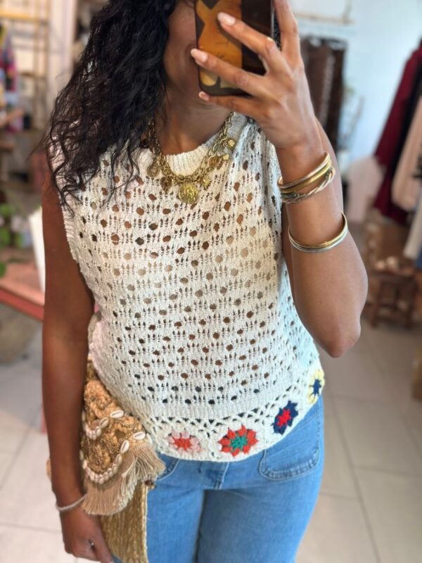 Top en crochet ajourée en écru – Image 2