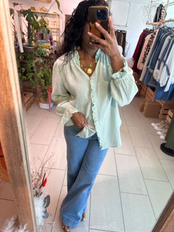 Blouse Vicky vert eau en gaze de coton – Image 2