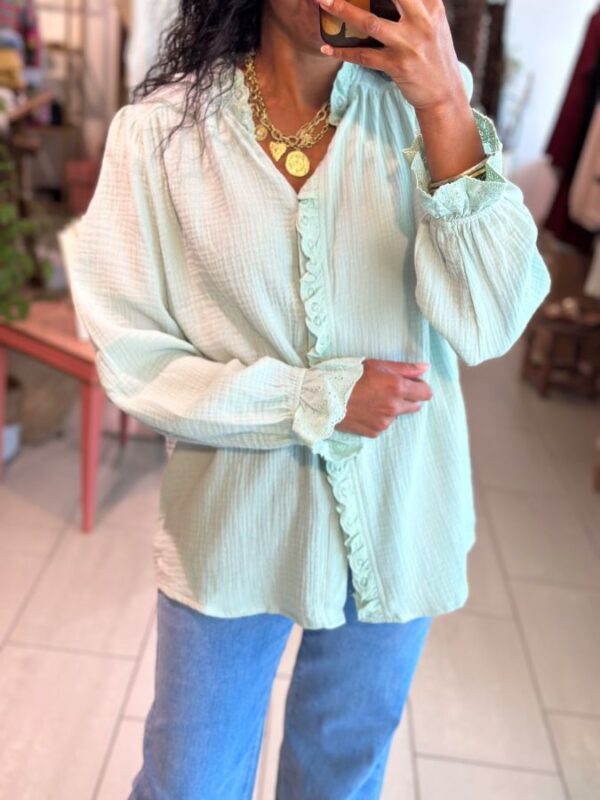Blouse Vicky vert eau en gaze de coton