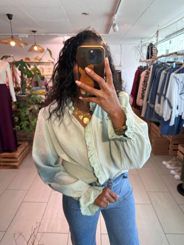 Blouse Vicky vert eau en gaze de coton – Image 3