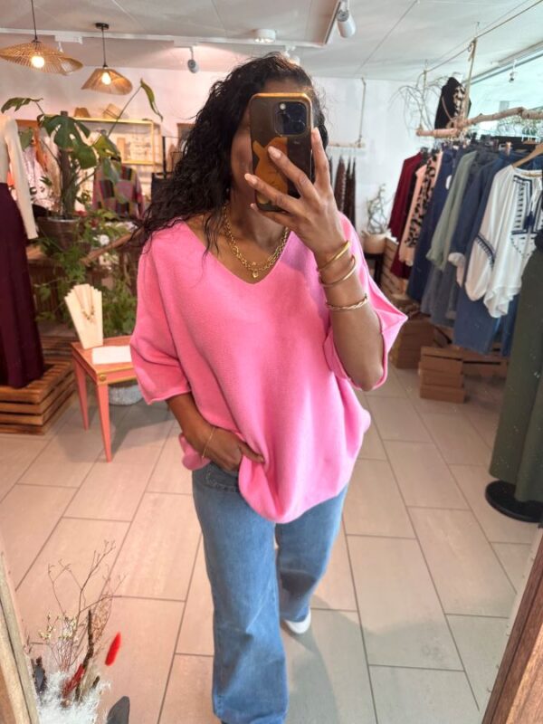 Haut en Eline en col V couleur rose
