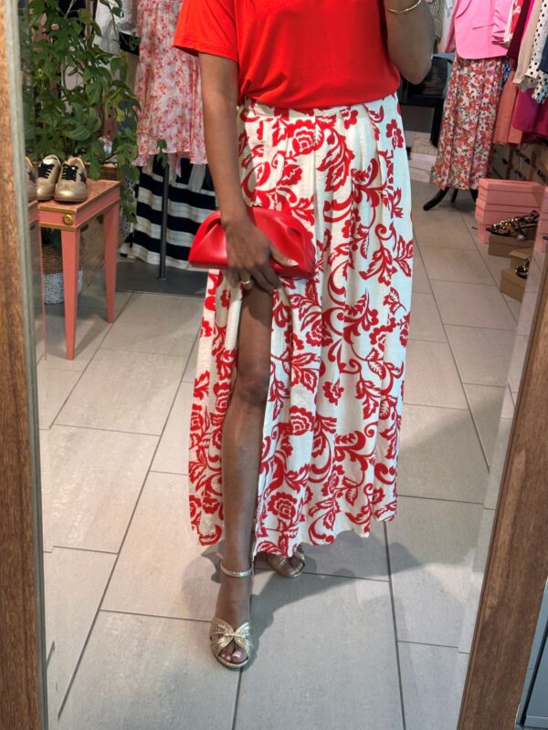 Jupe  Zyana longue à motifs rouge et écru – Image 2