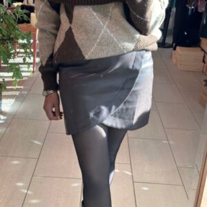 Jupe Adélina en simili cuir marron