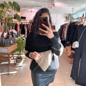 Pull Inès col bateau losange noire et beige