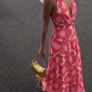 Robe longue Hélèna Rose dos nu croisée