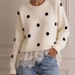 Pull Gia à pois écru dentelle intégré