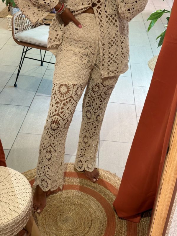 Pantalon en crochet Tyméo beige