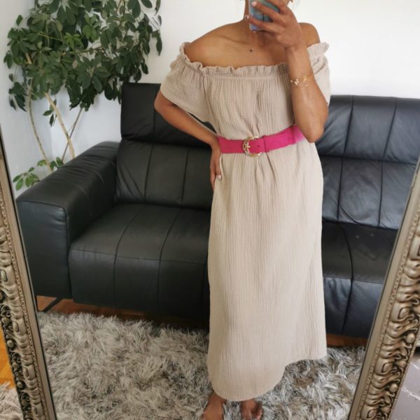 Robe Elsa en gaze de coton beige – Image 3