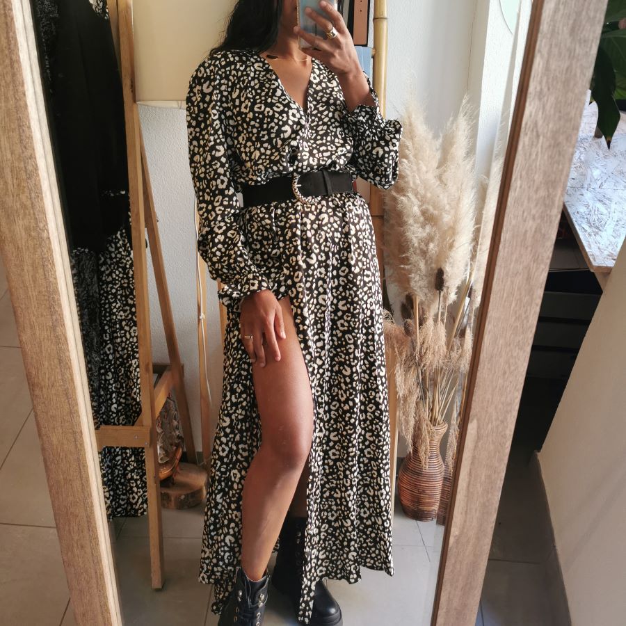 ROBE SAVANNAH IMPRIMEE LEOPARD NOIRE ROBE SAVANNAH IMPRIMEE LEOPARD NOIRE