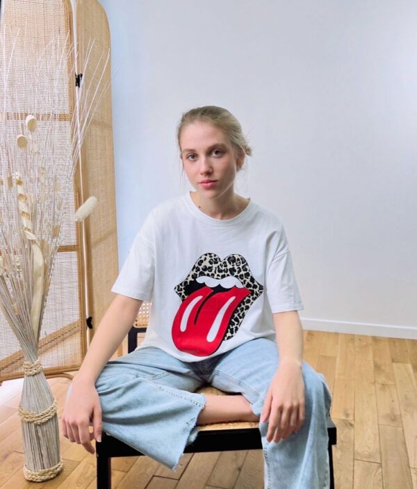 T-shirt bouche léopard blanc – Image 2