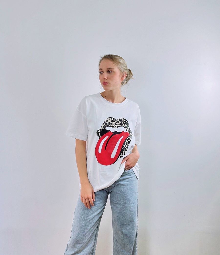 T-shirt bouche léopard blanc T-shirt bouche léopard blanc