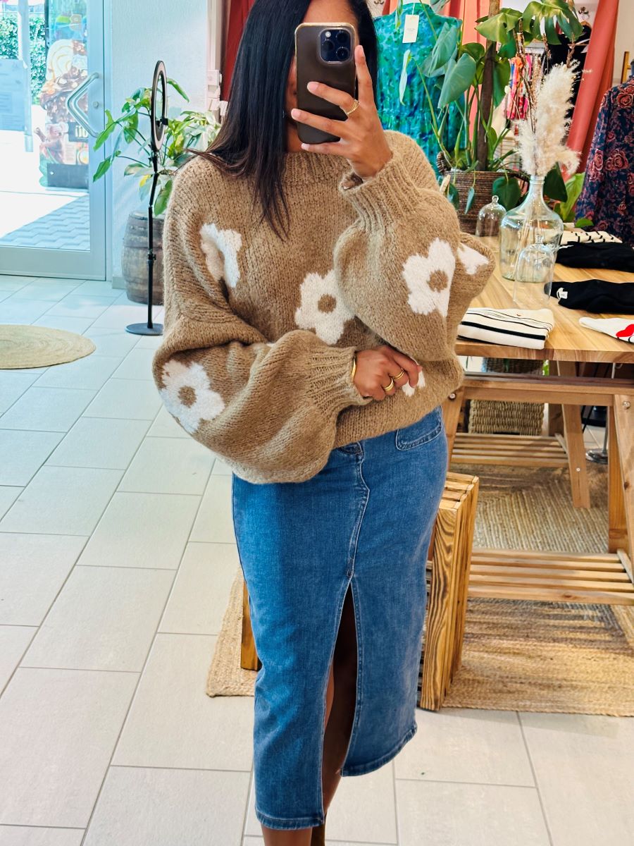 Pull loose imprimée fleur camel Pull loose imprimée fleur camel