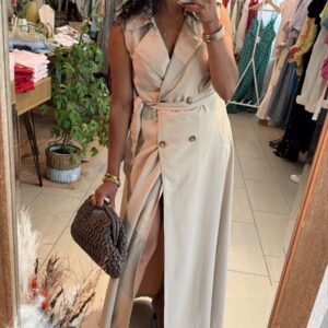Robe Trench beige sans manches effet portefeuille
