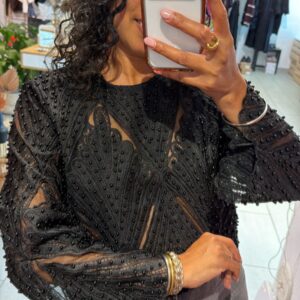 Top Lorine Noire en dentelle et perles