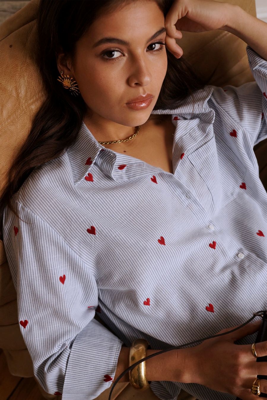 Chemise Valentina Curvy coeur rouge brodée