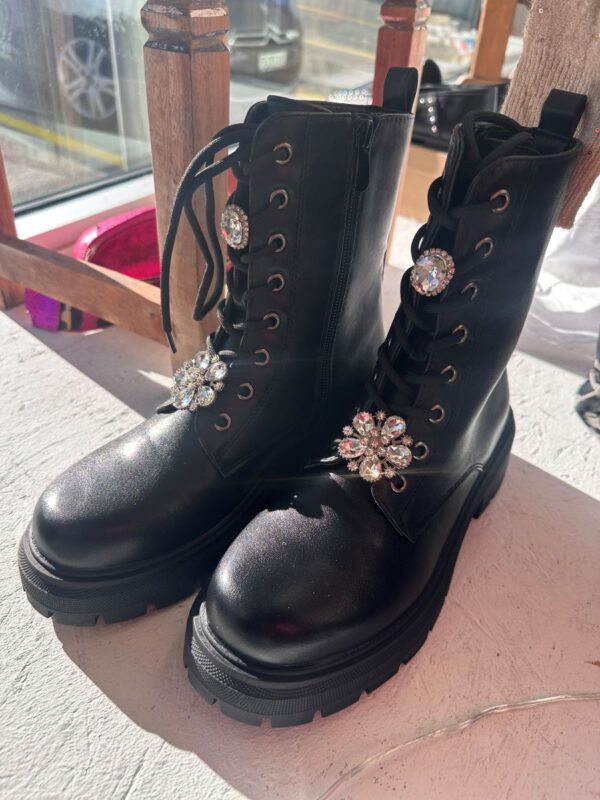 Bottines femmes noires bijoux – Image 2