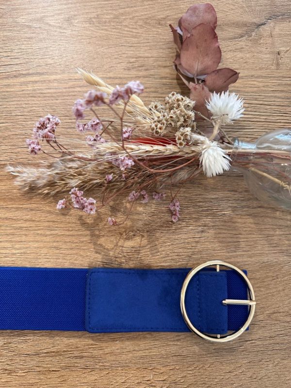 Ceinture bleue élastique à boucle dorée – Image 2