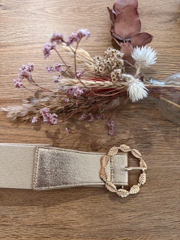 Ceinture dorée élastique à boucle dorée feuille – Image 2