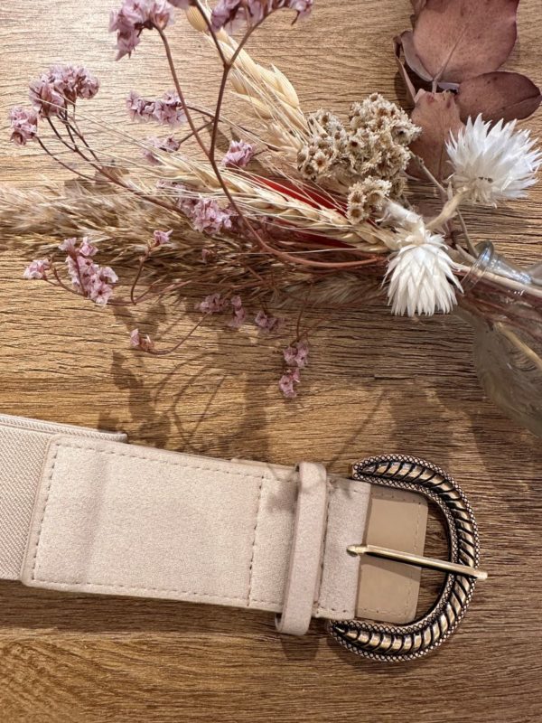 Ceinture écru élastique à boucle dorée – Image 2