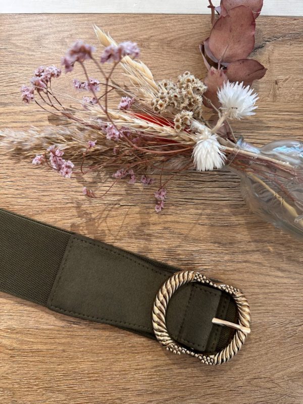 Ceinture kaki élastique à boucle ovale – Image 2