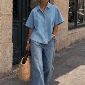 Chemise en bleu jeans Livy à manches courtes