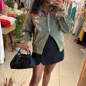 Veste sur chemise Andréa brodée en kaki