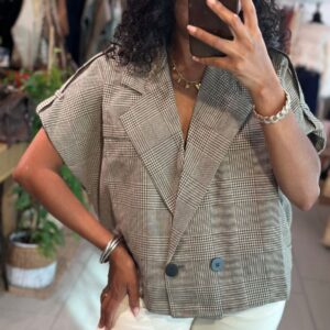 Gilet Yesna pied de poule moka
