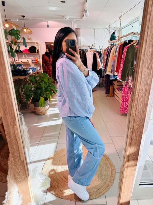 Pantalon en jeans coupe droite bleu claire – Image 4