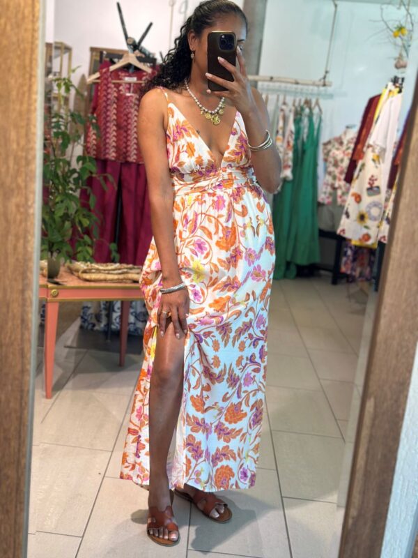 Robe longue Samantha orange et rose – Image 2