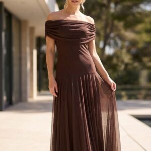 Robe Longue Tina Chocolat à motifs