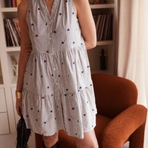 Robe courte Rubby bleu à rayures avec coeur