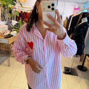 Chemise Sally  Rose coeur rouge brodée