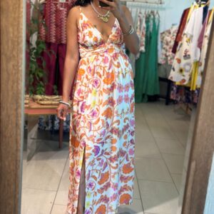 Robe longue Samantha orange et rose