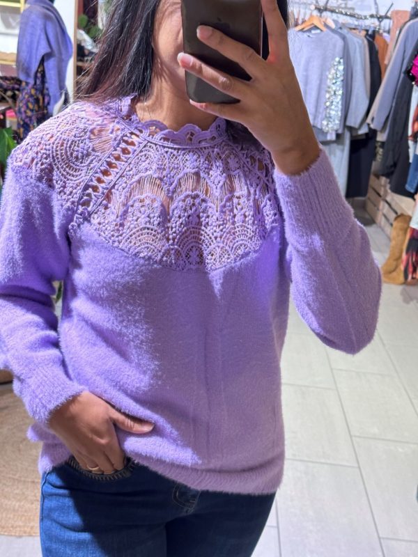 Pull Clémentine violet en dentelle